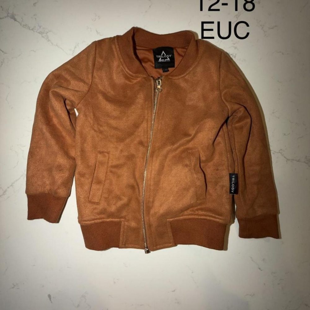 Trilogy Kids brown suade bomber jacket size 12-18 months